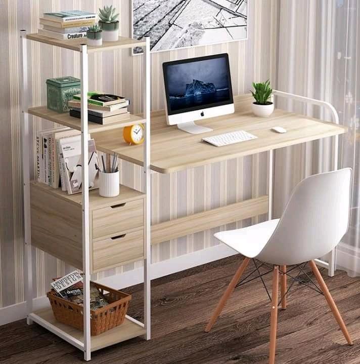 SALE Computer Table with Drawers 100cm (Category: Tables & Sets) located in Manila. Submitted by affordshopz (Listing ID 1100548676, Image 3). Description: Size: 100*40 Material: Wooden/ Metal base Color: white and L. Brown.