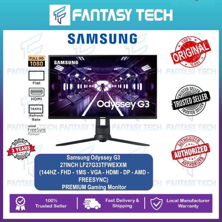 Samsung Odyssey G3 24 FHD FreeSync Premium 144Hz, 1ms Gaming