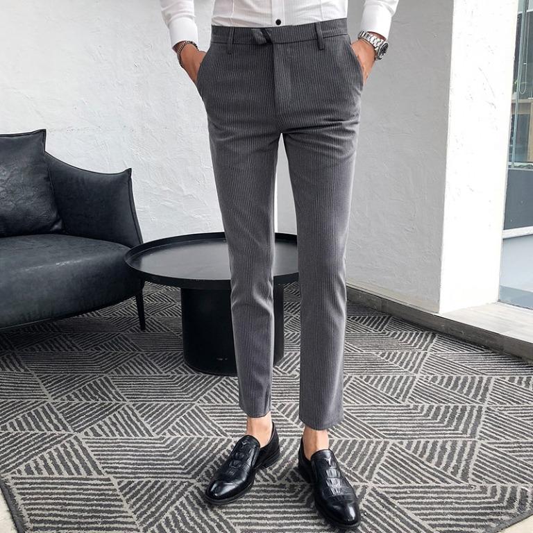 Mens grey cheap striped pants