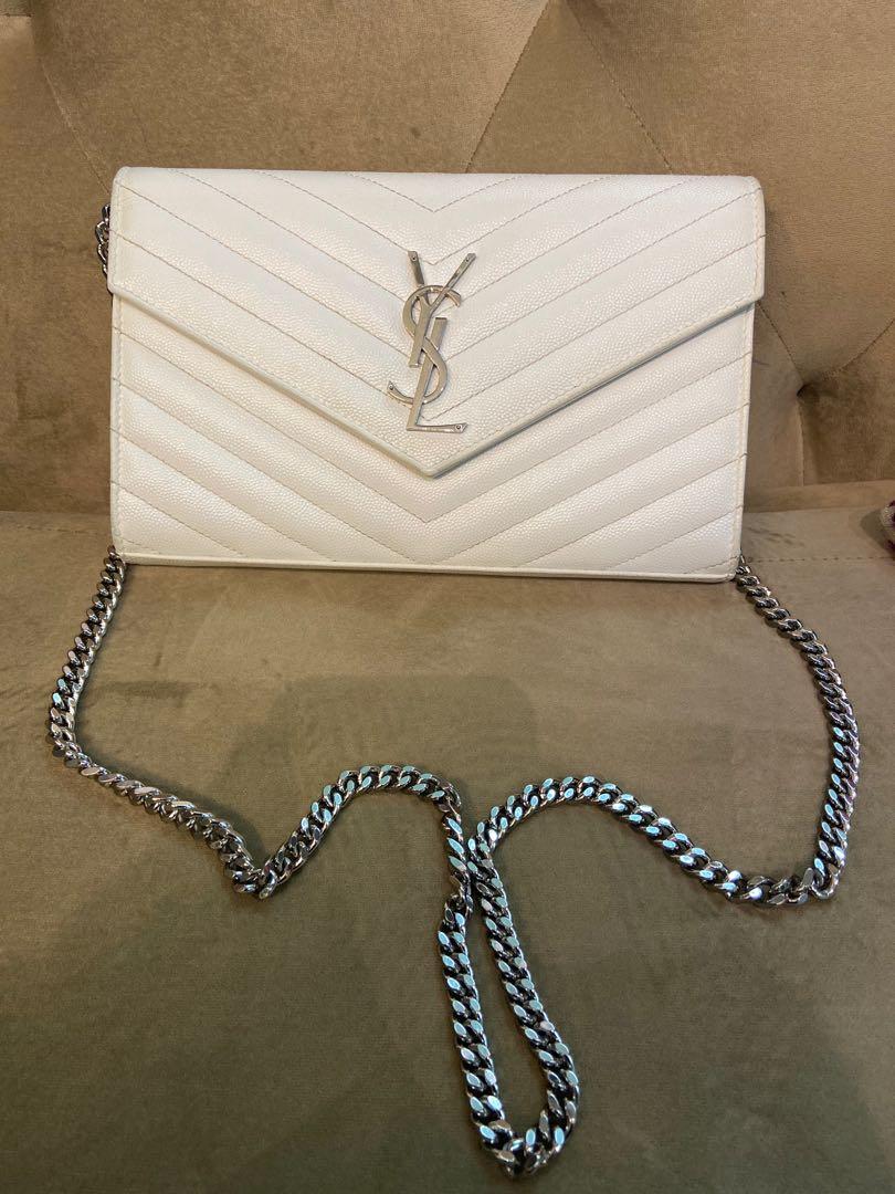 YSL Optic White Chevron Envelope Wallet on Chain Bag, Luxury, Bags u0026 Wallets  on Carousell