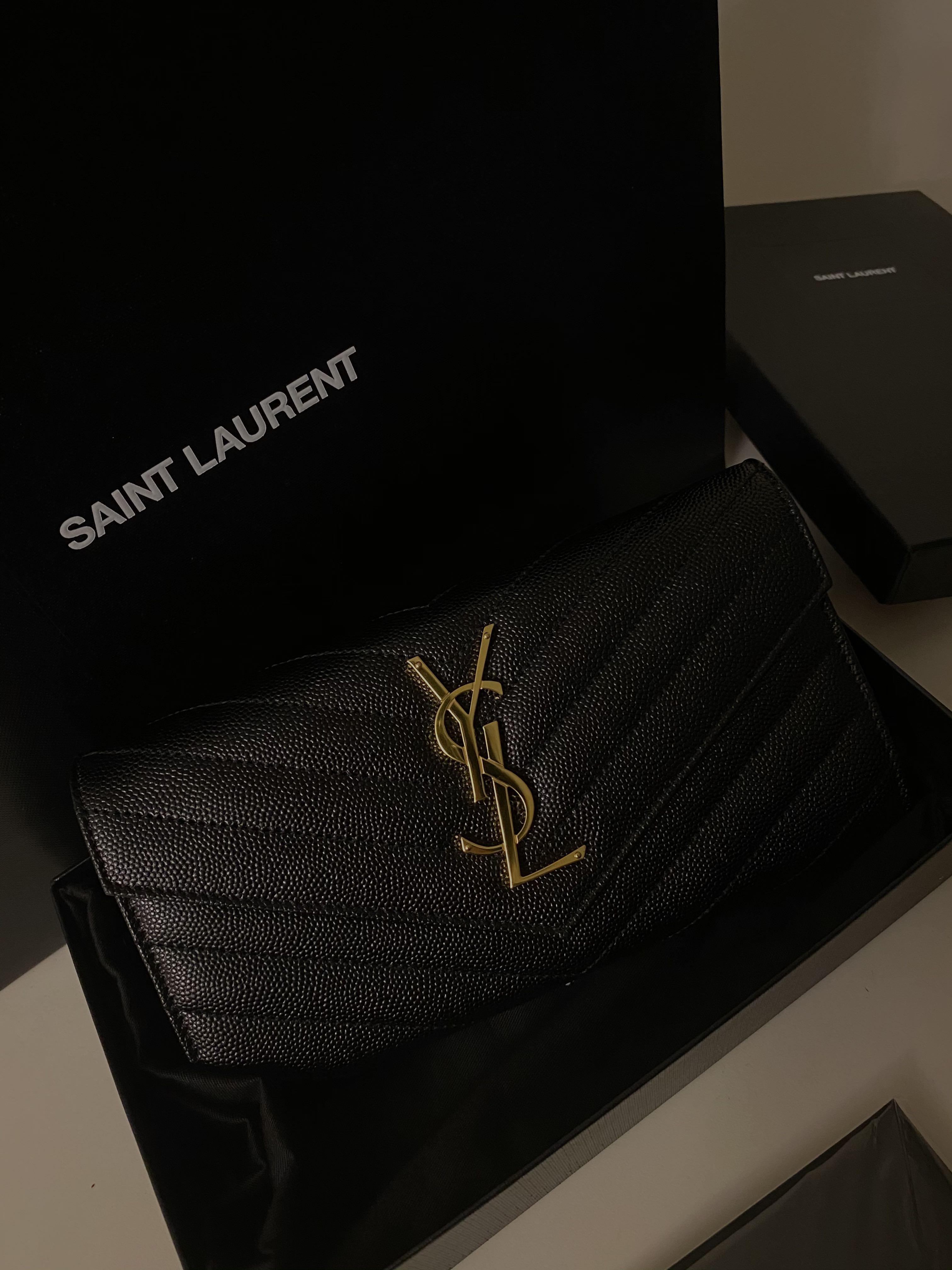 Saint Laurent YSL Large Grain De Poudre Flap Wallet Black