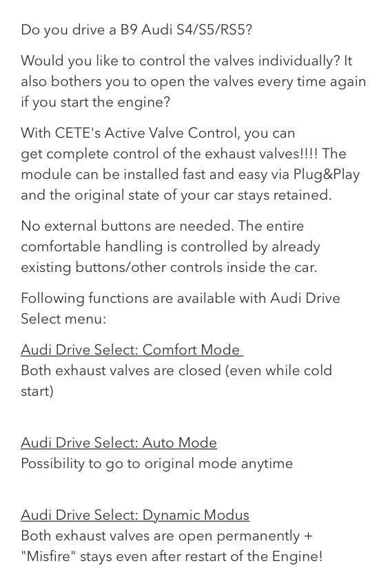 Audi exhaust active control valve / S4,S5,Rs5 exhaust, Car Accessories