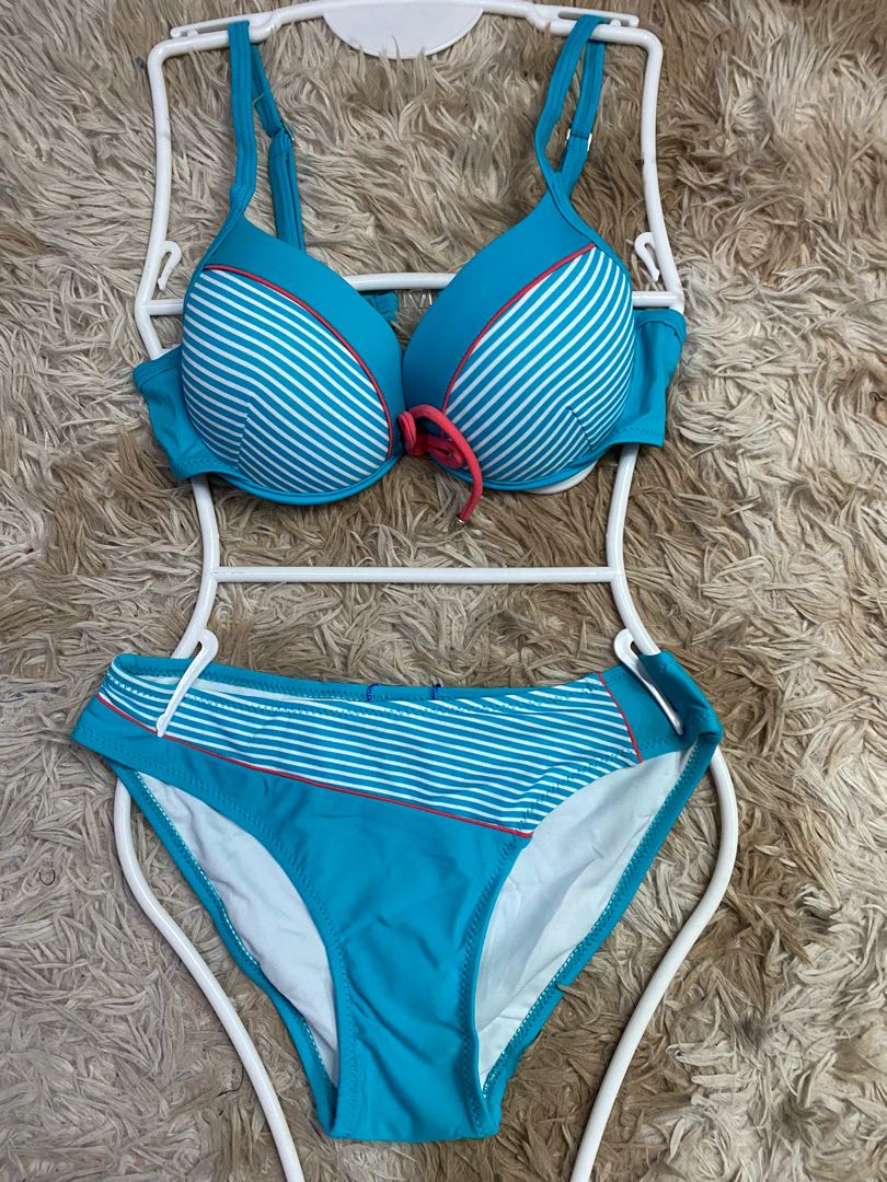 Blue 3 in 1 Two Piece Bikini with Skirt Cover Up, Women's Fashion