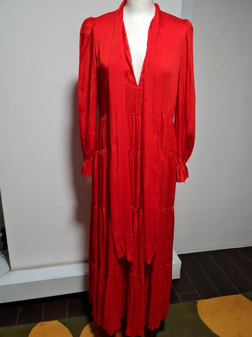 zara orange pleated dress Zara pleated orange midi dress size small