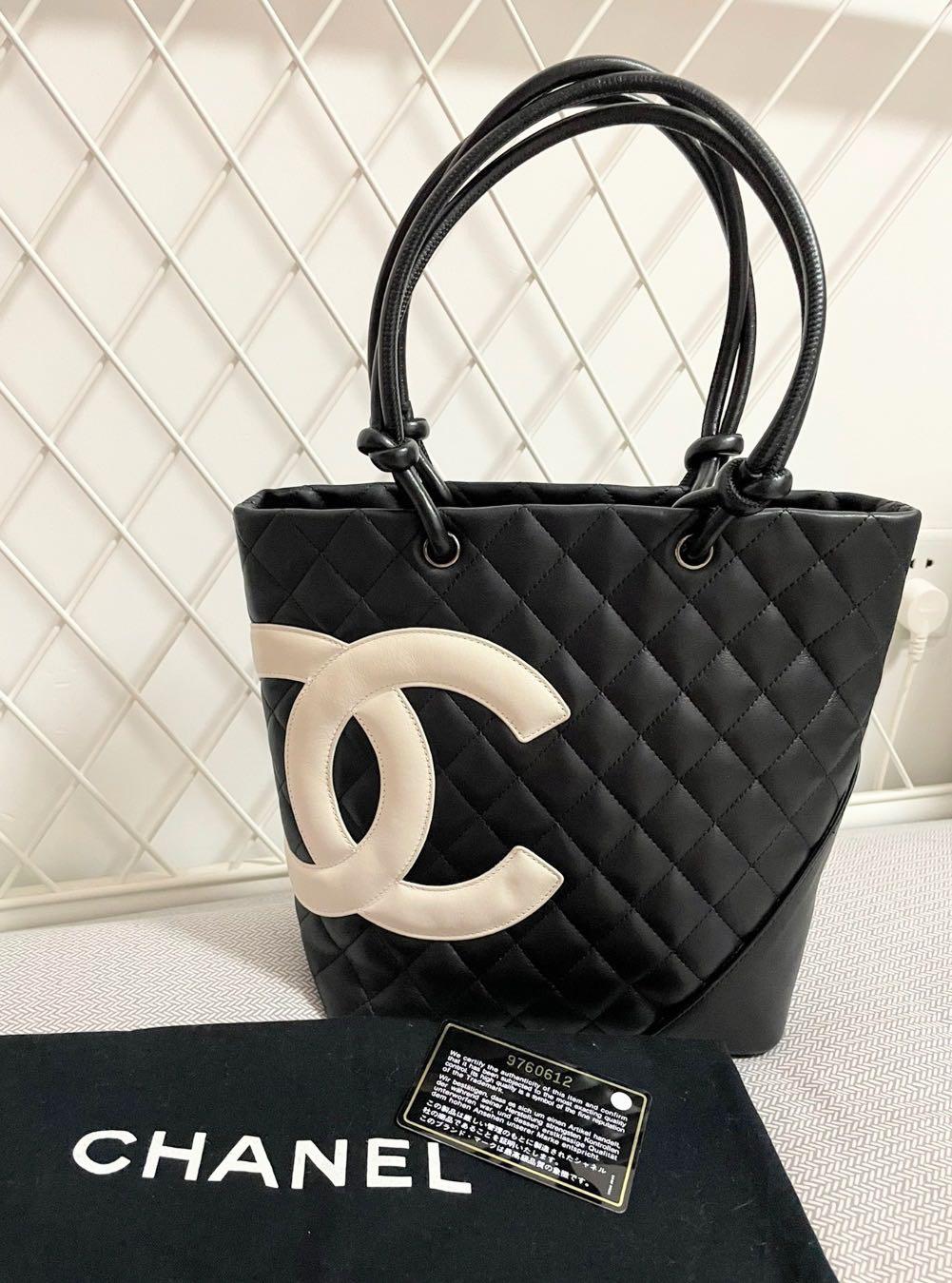 Chanel Cambon Line Medium Tote Bag Shoulder Soft Calf Enamel Black