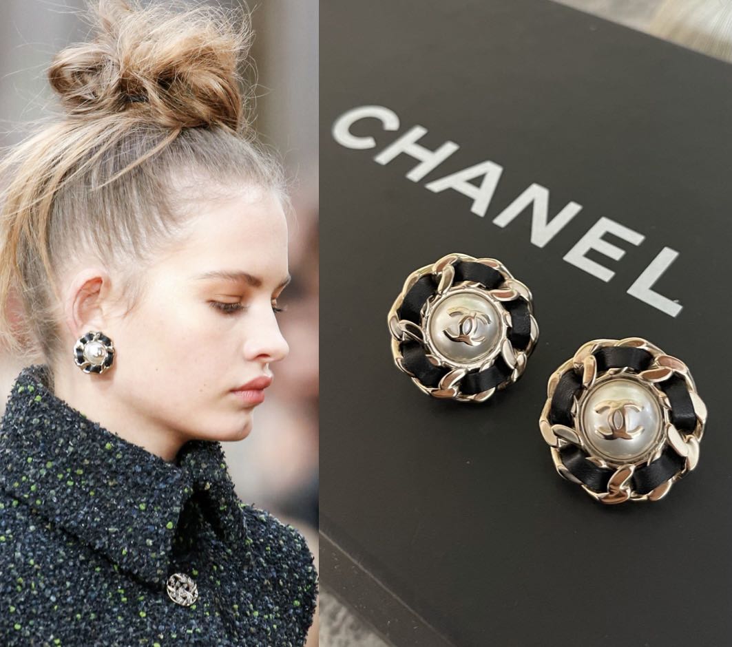 Chanel Crystal Cha-Nel Logo Drop Earrings Gold – Coco Approved Studio