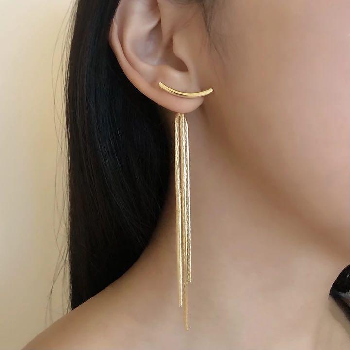 Gold long sale tassel earrings