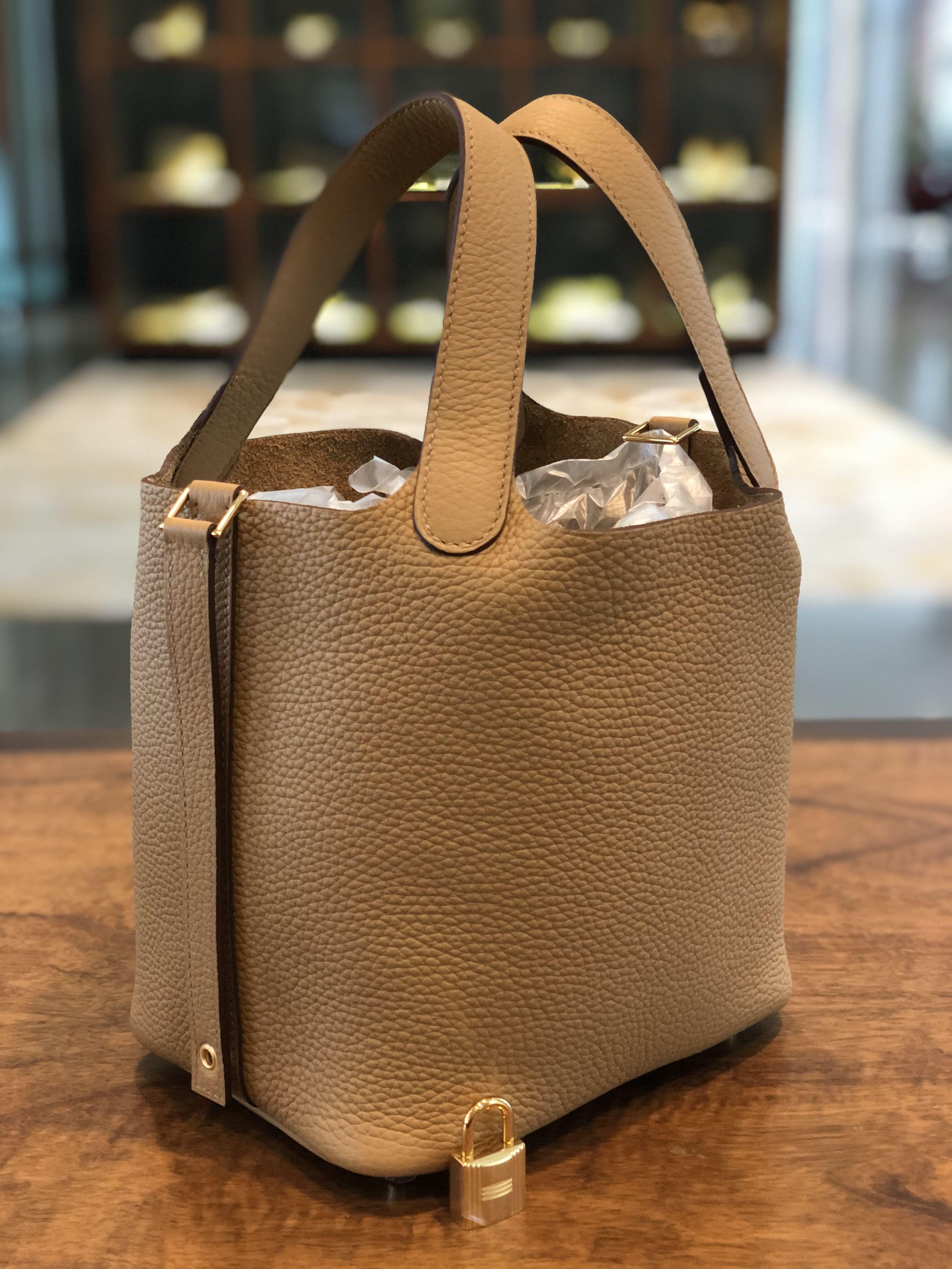 Hermes Picotin 18 in Biscuit Clemence Leather and GHW