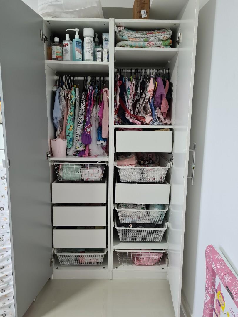 Ikea PAX wardrobe cupboard with 11 drawer & mesh wire basket, Furniture