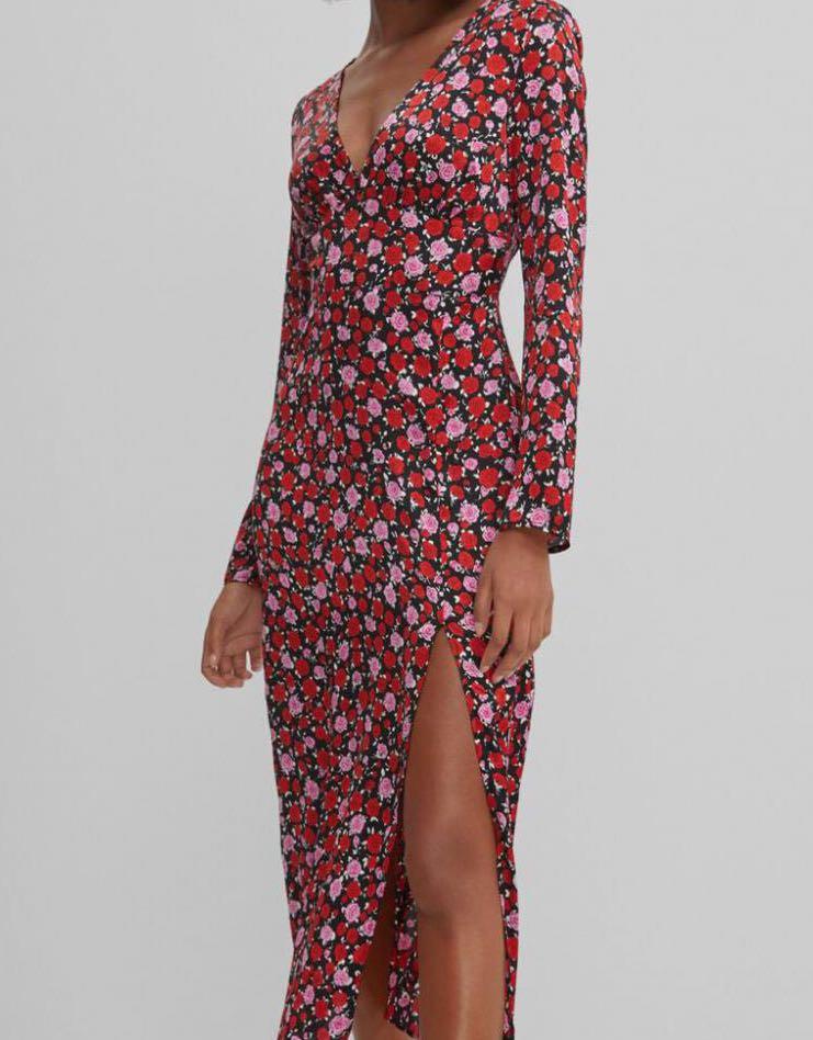 Long dress satin silk flower, Fesyen 