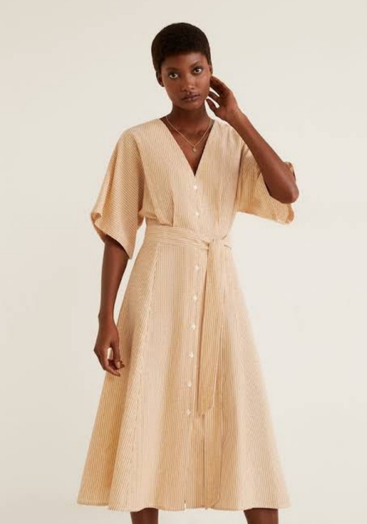 Mango yellow linen wrap dress, Women's Fashion, Dresses \u0026 Sets, Dresses on  Carousell