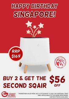 NDP2021 Promotion! Get 2 Sqair (HEPA) Air Purifier @$282! (RRP $169/pc)