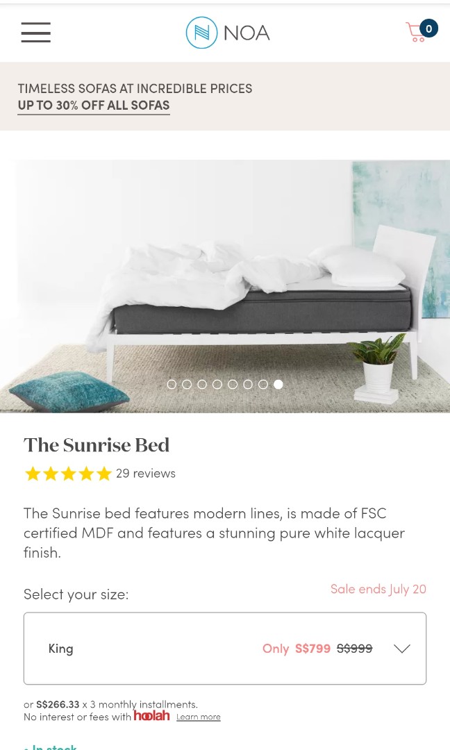 Noa bed frame( king size), Furniture & Home Living, Furniture, Bed