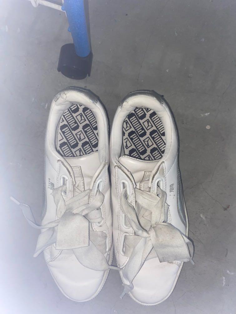 puma white ribbon shoe Women s Fashion Footwear Sneakers on