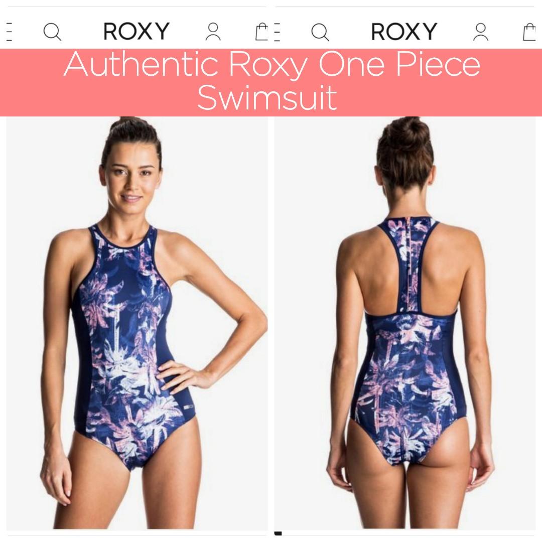 Roxy Zip Front One Piece Swimsuit Women S Fashion Swimwear Bikinis Swimsuits On Carousell