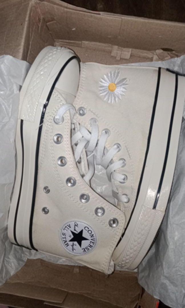 Sepatu High Converse Floral Daisy Bunga White Warna Putih Free Box