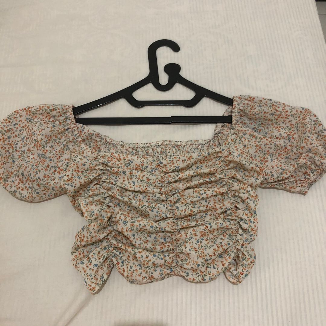 Square neck floral top, Fesyen Wanita 