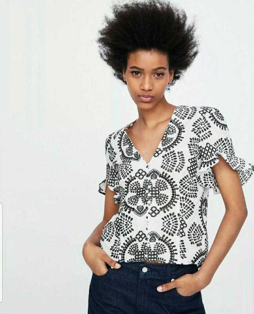 Zara white top with ruffle sleeves top