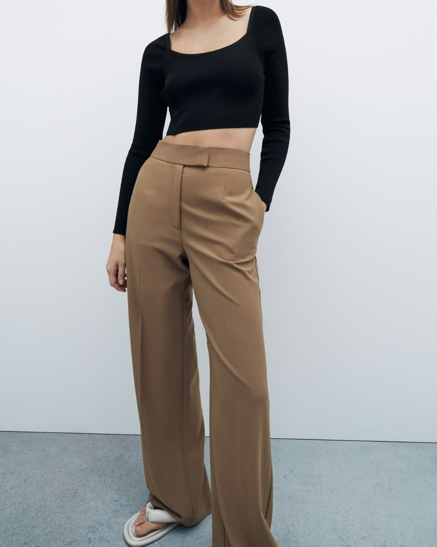 ZARA WIDE LEG TROUSERS WITH CONTRASTING FRILLS SIZE MEDIUM REF 8729 155