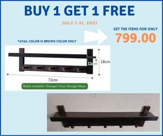 BUY 1 GET 1 for FREE!! Bamboo Wood Wall Shelf #3 with Hook (Brown Color)
