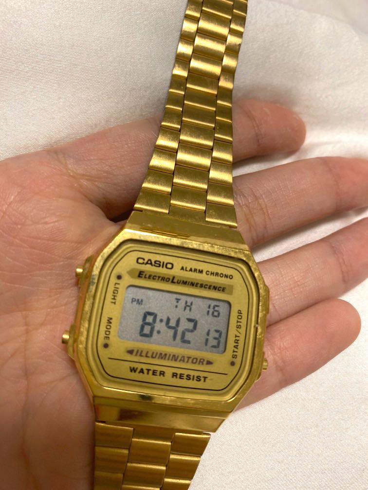 Casio vintage styled A168 stainless steel metal watch in gold