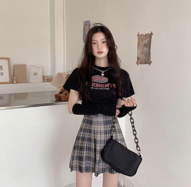 Black and Grey Checkered Skater Skirt