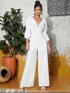 SHEIN Flowy cinched waist wide leg jumpsuit