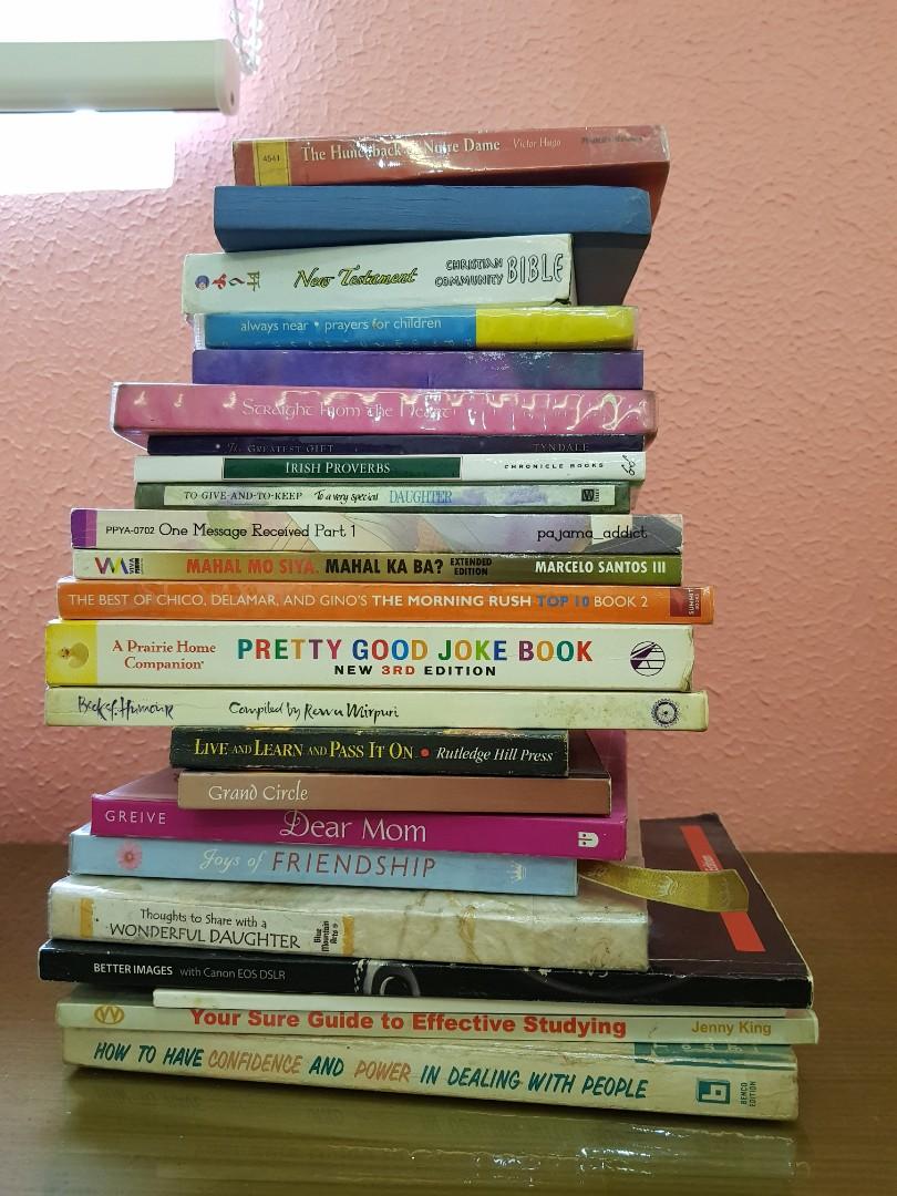 Free assorted books (Category: Storybooks) located in Porac. Submitted by cel_decluttering (Listing ID 1100876450, Image 1). Description: FREE assorted books! but delivery fee and handling fee ( if meet-up in Angeles City) not covered. includes joke book, self-help books, proverbs, for moms, etc..