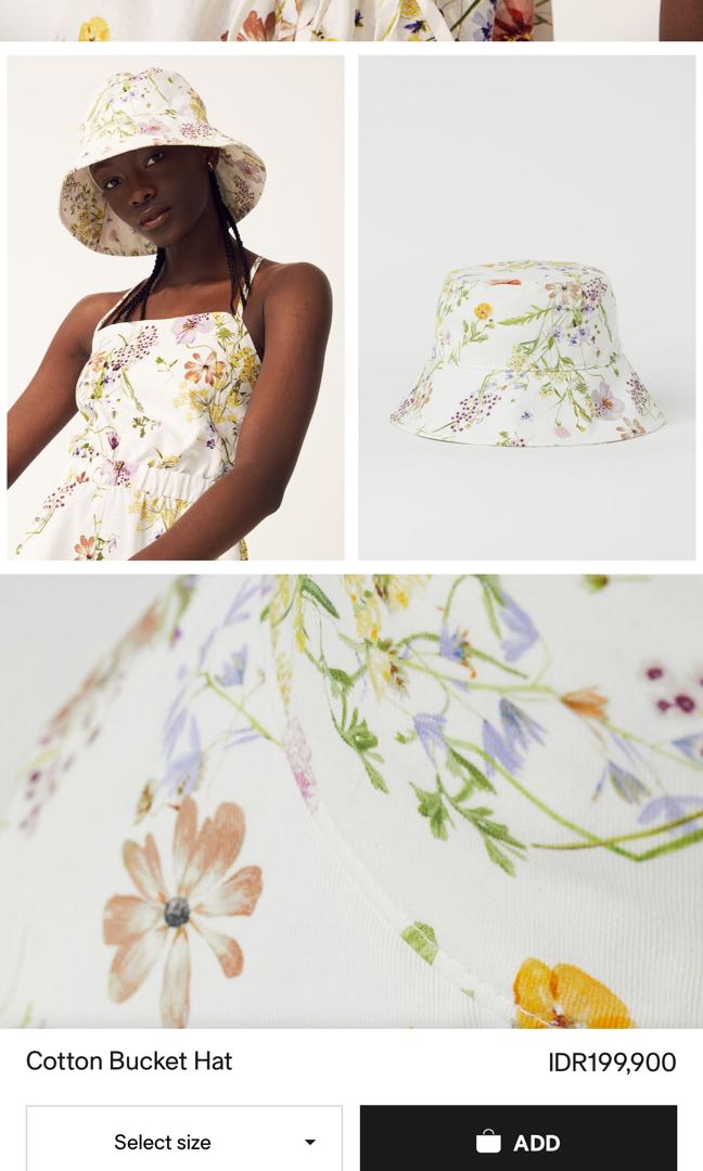 H\u0026M floral Bucket Hat, Fesyen Wanita 