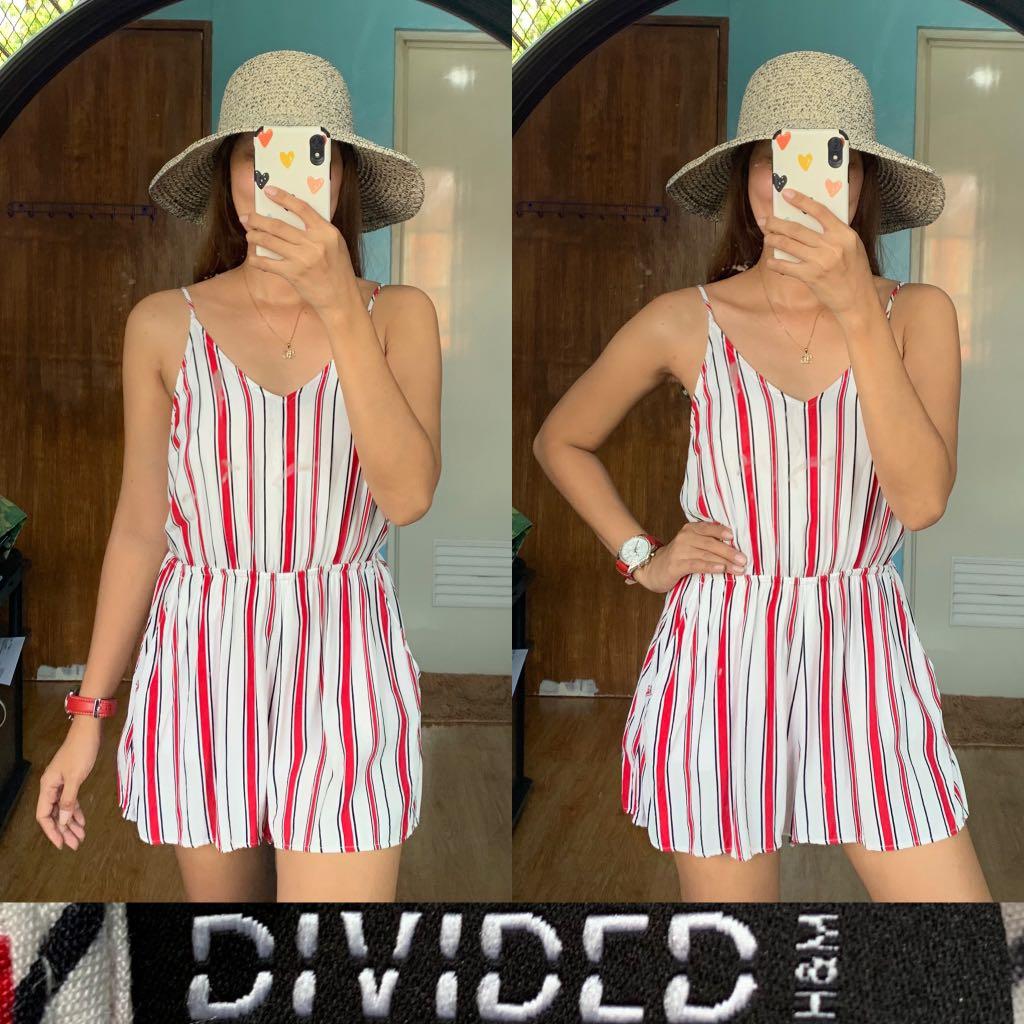 H M Striped Red Romper Women s Fashion Dresses Sets Rompers on Carousell