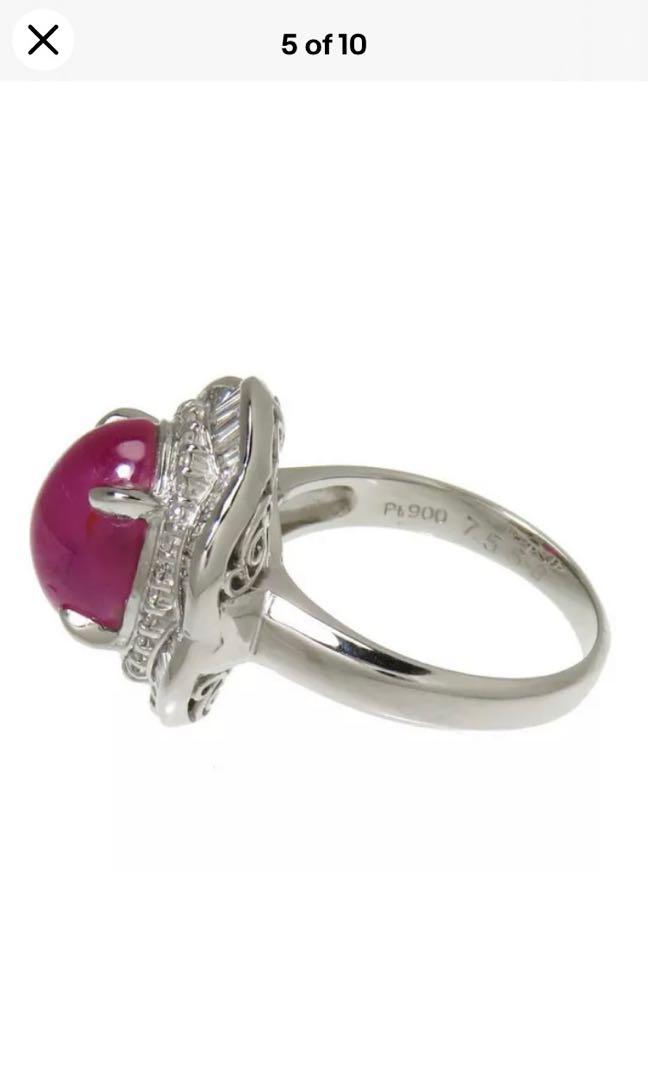 Large ruby cabochon diamond ring in platinum Women s Fashion