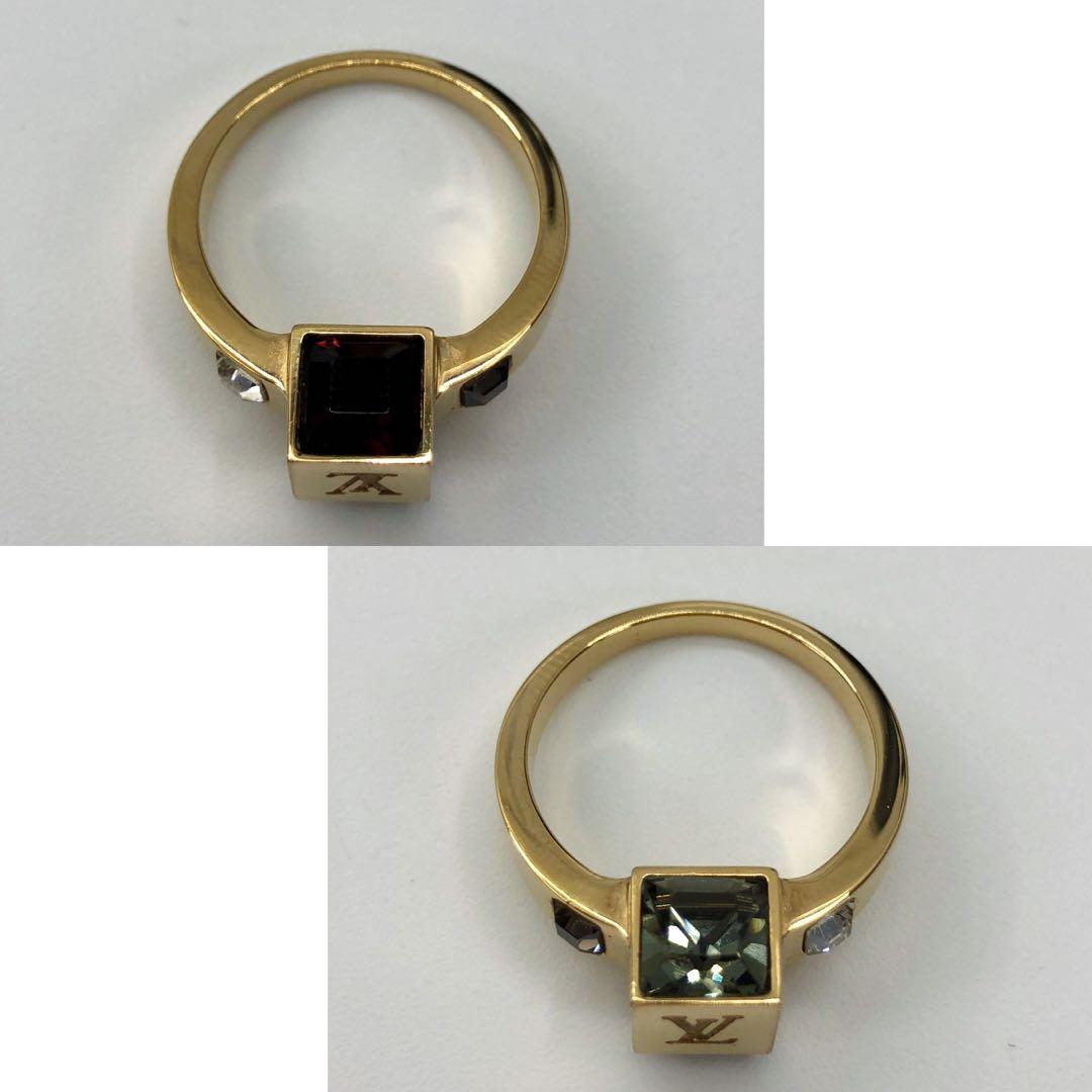 Louis Vuitton Gold Tone Crystal Gamble Ring Size 49