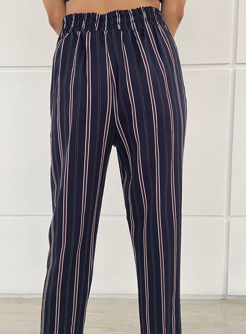Stradivarius Navy Striped Pants, Fesyen 