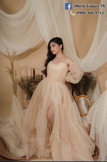 Nude gold boho fairy tulle gown