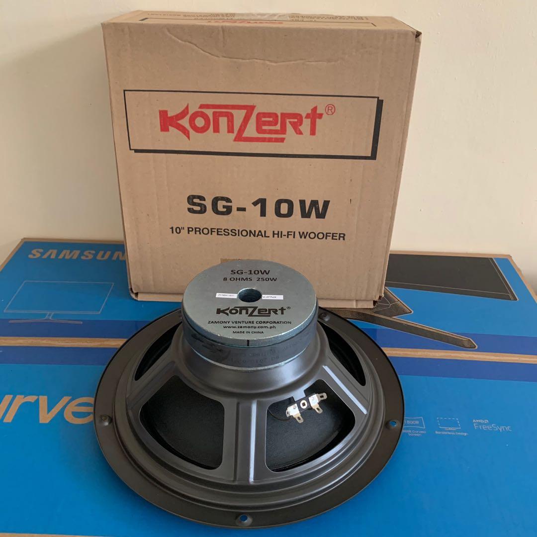Original Konzert SG-10W Woofer (Category: Soundbars, Speakers & Amplifiers) located in Caloocan City. Submitted by marielleongg (Listing ID 1100953466, Image 3). Description: Konzert Professional SG-10W Woofer 🔈 Size: 10” 🔈 250 Watts Max. 🔈 Highly recommended for videoke machine / box 🔈 Guaranteed Konzert Original Product.