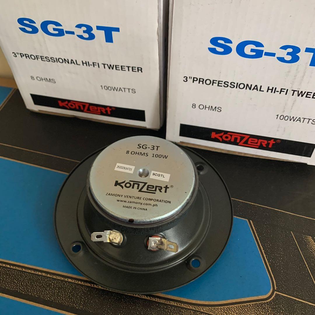 Original Konzert SG-3T Tweeter (Category: Soundbars, Speakers & Amplifiers) located in Caloocan City. Submitted by marielleongg (Listing ID 1100956109, Image 3). Description: Konzert Professional SG-3T Tweeter 🔈 Size: 3” 🔈 100 Watts Max. 🔈 Highly recommended for videoke machine / box 🔈 Guaranteed Konzert Original Product.