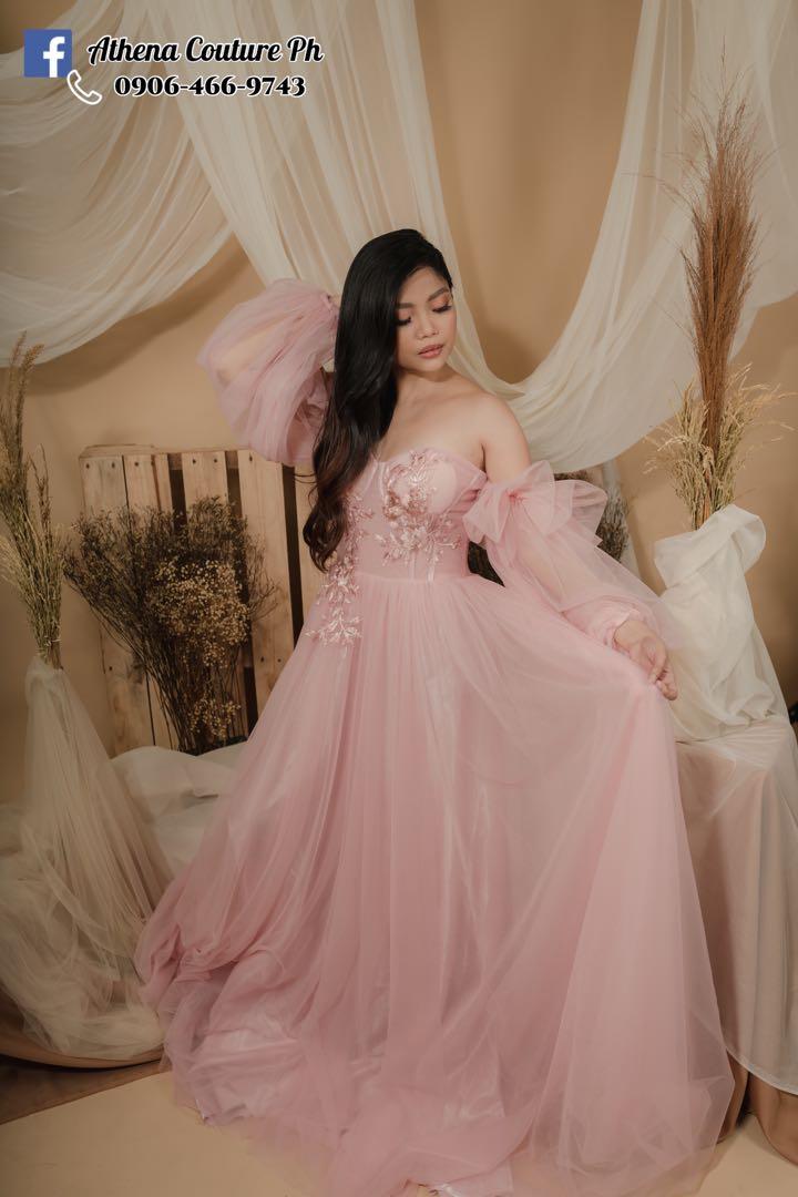 Pastel baby pink tulle boho fairy gown Women s Fashion Dresses Sets Evening dresses gowns on Carousell