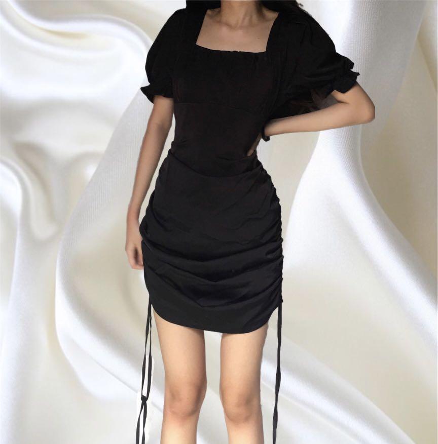 Puff Sleeve Side Ruched Dress, Women's 