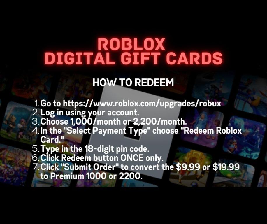 Roblox Premium 1 Month + 450 / 1000 / 2200 Robux, Tickets & Vouchers, Store  Credits on Carousell, gift card roblox 1000 robux shopee 