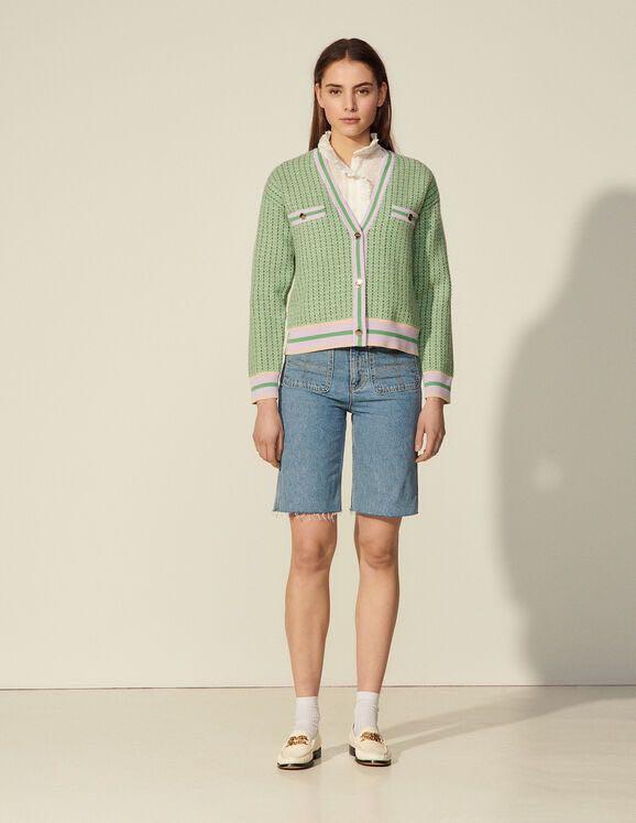 Sandro Green Cropped cardigan in fancy 