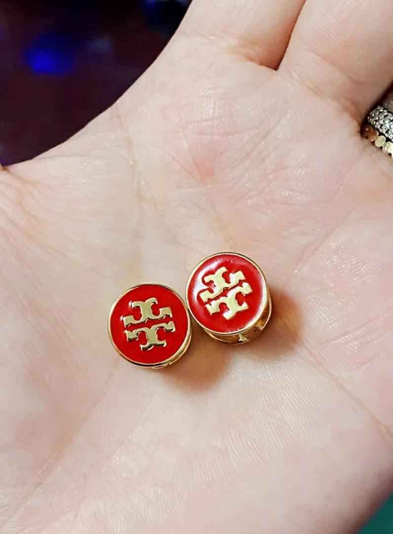 Tory Burch Red T Logo Stud Earrings