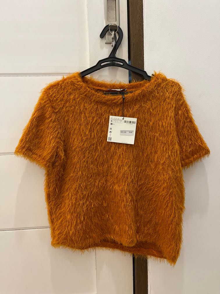 Zara Orang Fuzzy Top, Women's Fashion, Tops, Shirts on Carousell