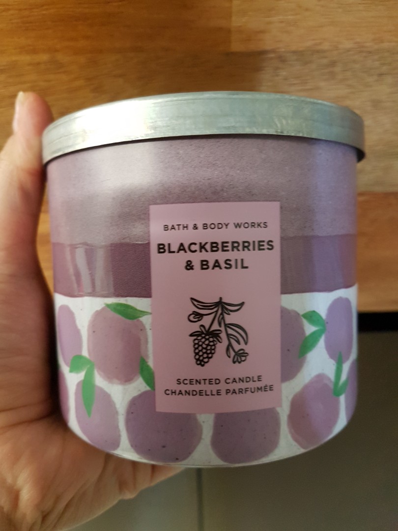 Bath body works blackberries basil 3 wick candle, Furniture & Home