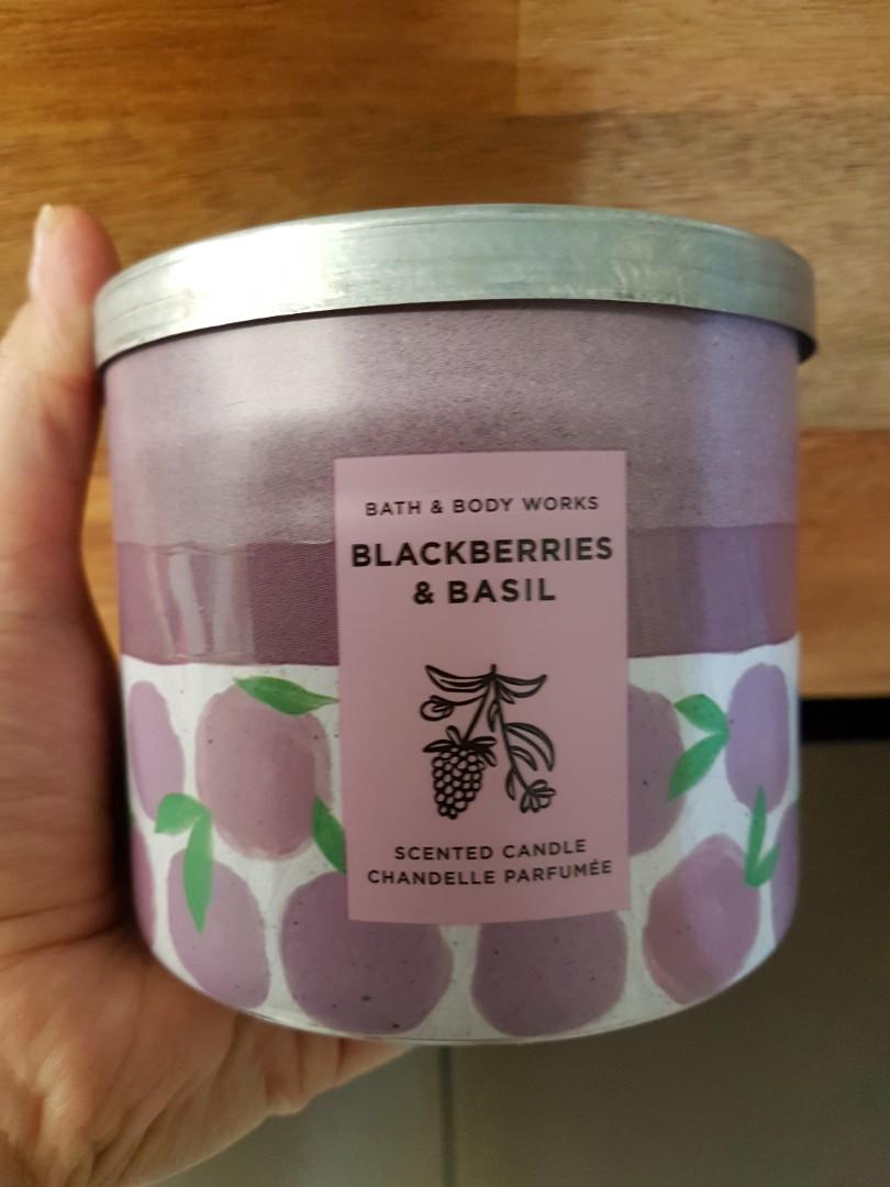 Bath body works blackberries basil 3 wick candle, Furniture & Home