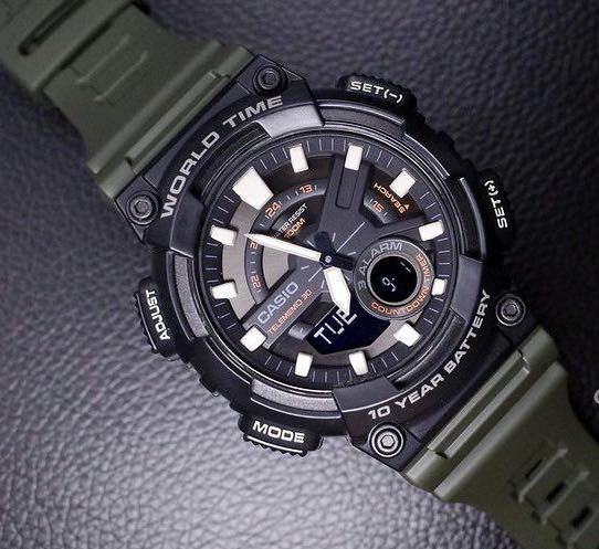 Casio Illuminator AEQ-110W-3A Digital Quartz AEQ110W-3A Army Green