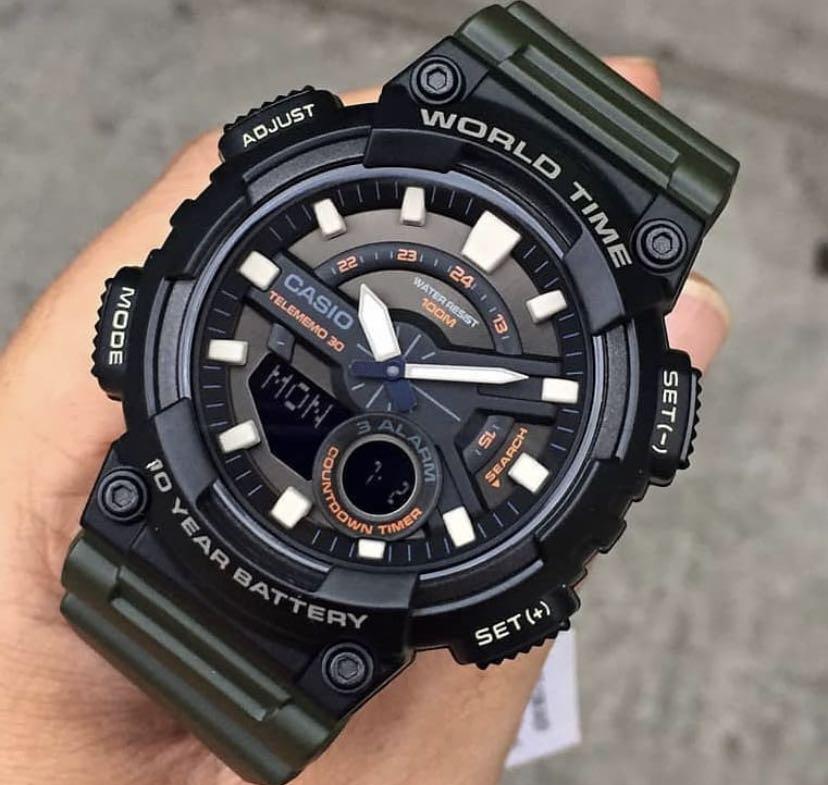 Casio Illuminator AEQ-110W-3A Digital Quartz AEQ110W-3A Army Green