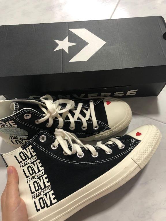 CONVERSE CHUCK TAYLOR ALL STAR HI LOVE FEARLESSLY HEART TRAINERS BLACK WHITE