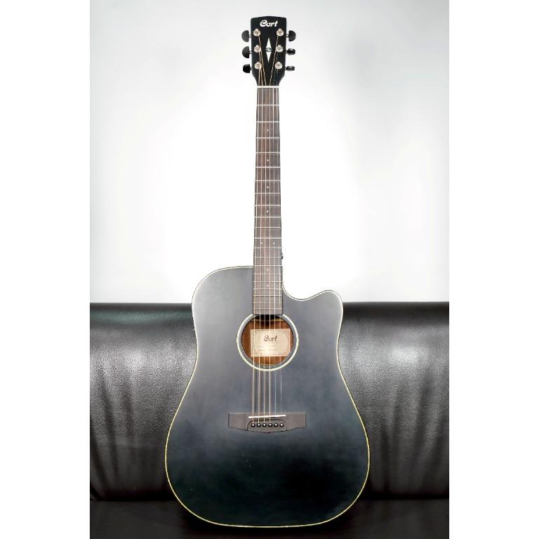 Cort MR E BKS Solid Spruce Top Black Steel String Cutaway Acoustic Guitar for Beginner Casual Players