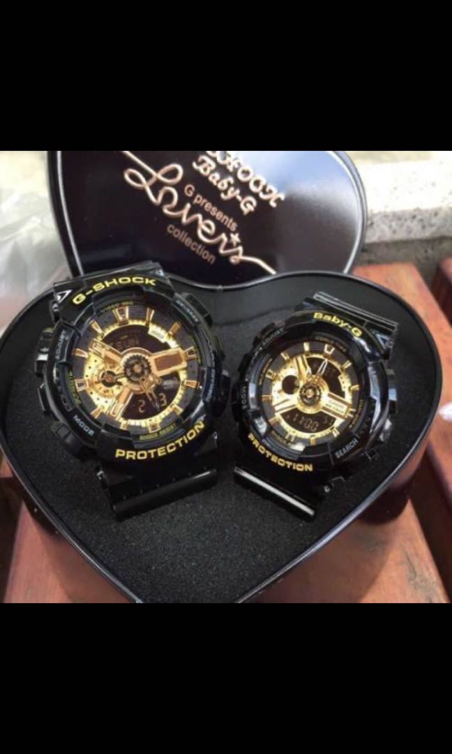 G shock couple watch black top gold