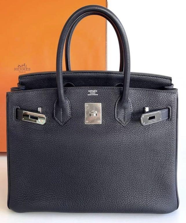 Hermes Birkin 30 Blue Nuit Togo in PHW Very Good Condition P Stamp